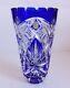 Veb Kunst U. Gebrauchs Glaser Cobalt Blue Cut To Clear Crystal Vase 7 1/4
