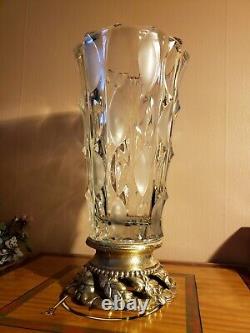 VINTAGE 1930s French Art Deco Contemporary Crystal Cut Vase With Brass Pedestal