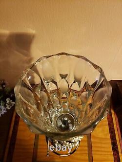VINTAGE 1930s French Art Deco Contemporary Crystal Cut Vase With Brass Pedestal