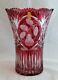 Vintage Bohemian Imperlux Cut Glass Crystal Ruby Red Vase Pear Hobstar 10