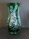 Vintage Bohemia Emerald Green Cut To Clear Crystal Vase Corset 11
