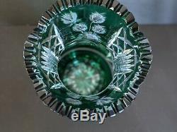 VINTAGE BOHEMIA EMERALD GREEN CUT to Clear CRYSTAL VASE CORSET 11
