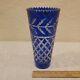 Vintage Cobalt Blue Bohemian Cut To Clear Crystal Vase Germany Us Zone