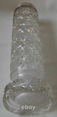 VINTAGE ENGLISH CLEAR CUT GLASS CRYSTAL VASE With STERLING SILVER RIM LONDON 1961