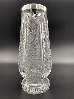 VINTAGE POLISH CLEAR CUT GLASS CRYSTAL VASE With STERLING SILVER RIM 1963-1986