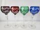 Vtg 4 Fifth Avenue Princess Cut To Clear Hock Wine Goblets Cobalt Emerald Ruby