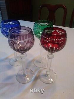 VTG 4 fifth Avenue Princess Cut To Clear Hock Wine Goblets Cobalt Emerald Ruby