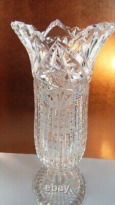 VTG ABP c. 1900 Zipper Cut Crystal Glass Tulip Shape Footed Vase 9.75