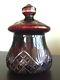Vtg Antique Bohemian Czech Cut Cranberry To Clear Crystal Art Glass Lid Jar Vase