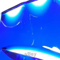 VTG Bohemian Crystal Cobalt Blue Vase Art Glass Cut To Clear Czech 8 3/4 Tall
