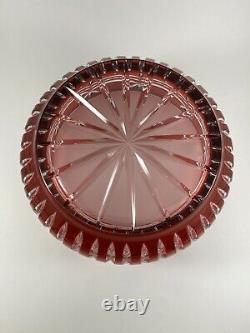 VTG Bohemian Czech Crystal Bowl Cut To Clear Red Beautiful Large Heavy /r