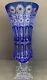 Vtg Crystal Bohemiae Blue Cobalt Heavy Vase Art Glass Cut Clear Czech 16 Tall