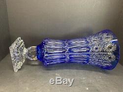 VTG Crystal Bohemiae Blue Cobalt Heavy Vase Art Glass Cut Clear Czech 16 Tall