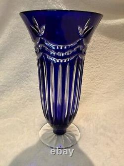 VTG Polish Bohemian Cobalt Cut To Clear Crystal 9 Vase