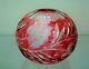 Vtg Rose Bowl Vase Czech Ruby Red Cut To Clear Etched Crystal Glass Bohemian