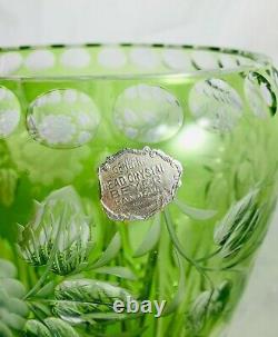 VTG US Zone Germany Beyer Green Cut to Clear Flowers Large Glass Crystal Vase