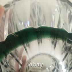 Val Saint Lambert Antique Green Cut to Clear Crystal Vase Art Deco Signed RARE