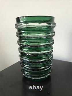 Val Saint Lambert Crystal Green Vase Cut to Clear Signed