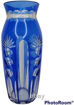 Val Saint Lambert Vintage Rare Belgium Cut to Clear Cobalt Blue Beautiful Vase