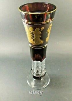Val Saint Lambert cut-crystal burgundy gold vase Jupiter Decor Dance of Flora