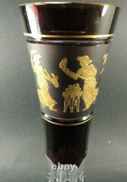 Val Saint Lambert cut-crystal burgundy gold vase Jupiter Decor Dance of Flora
