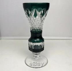 Val St Lambert 9 Emerald Dark Green Cut To Clear Crystal Glass Footed Bud Vase