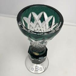Val St Lambert 9 Emerald Dark Green Cut To Clear Crystal Glass Footed Bud Vase