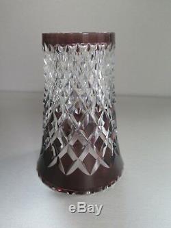 Val St Lambert Amethyst Purple Cut To Clear Crystal Glass Vase Signed