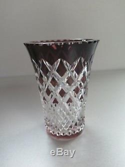 Val St Lambert Amethyst Purple Cut To Clear Crystal Glass Vase Signed