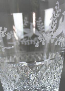 Val St. Lambert Birds of Paradise Etched Cut Crystal Glass Vase Pedestal Base
