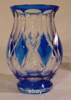 Val St Lambert Cobalt Blue Cut to Clear Crystal Bud Posey Vase Diamond
