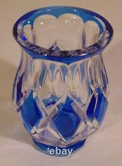 Val St Lambert Cobalt Blue Cut to Clear Crystal Bud Posey Vase Diamond