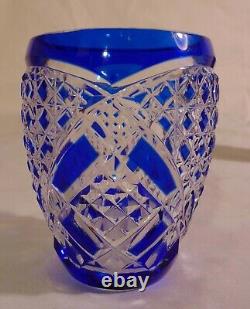 Val St Lambert Cobalt Blue Cut to Clear Crystal Bud Posey Vase Signed