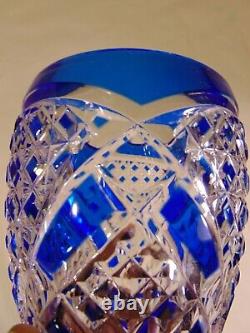Val St Lambert Cobalt Blue Cut to Clear Crystal Bud Posey Vase Signed
