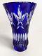 Val St. Lambert Cobalt Blue Cut To Clear Crystal Vase 6 Signed