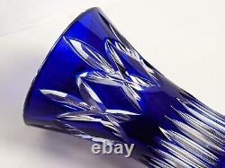 Val St. Lambert Cobalt Blue Cut to Clear Crystal Vase 6 Signed