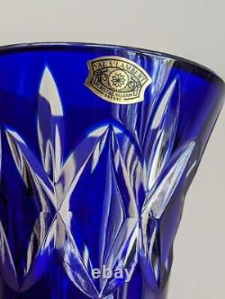 Val St. Lambert Cobalt Blue Cut to Clear Crystal Vase 6 Signed