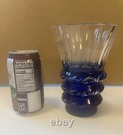 Val St. Lambert Cobalt Blue Cut to Clear Crystal Vase Signed