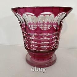 Val St Lambert Cranberry Ruby Cut to Clear Crystal Art Deco Vase Large Heavy