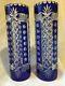Val St Lambert Cristal Vase Pair Of Vases 32.5 Cm High Blue Cut To Clear