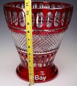 Val St. Lambert Crystal Ruby Cranberry Cut to Clear Huge Glass Vase