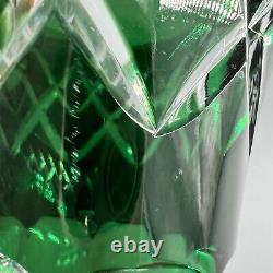 Val St. Lambert Emerald Green Cut to Clear Crystal Vase 6 Signed