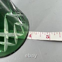 Val St. Lambert Emerald Green Cut to Clear Crystal Vase 6 Signed