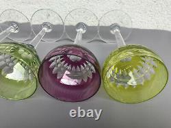 Val St Lambert Four Beautiful Colored Cut Crystal Wine Glasses Signed