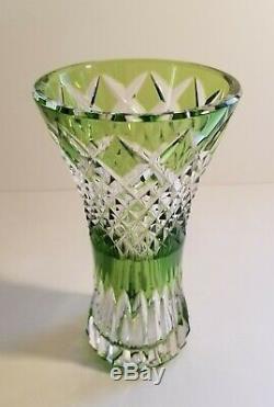 Val St. Lambert Limited Edition Green Crystal Cut to Clear Signed Vase