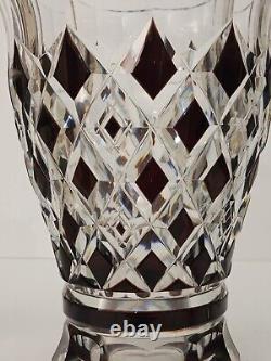 Val St. Lambert Reddish-Purple (Plum) Cut-to-Clear 9.25 Crystal Vase