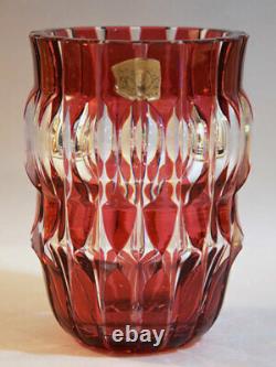 Val St Lambert Ruby Crystal Modernist Cut Vase 7.5 Signed