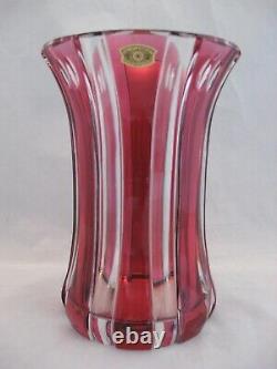 Val St. Lambert Ruby Red Cut Crystal Vase 6.75in Belgium Signed