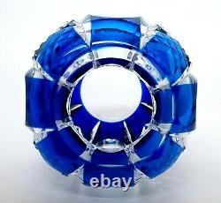 Val St. Lambert Signed Cobalt Blue Cut to Clear Crystal 4.5 Bud Vase With Stand