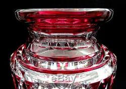 Val St Lambert Signed Crystal Red Cut To Clear Jupiter Square Base 12 1/8 Vase
